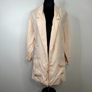 Three Dots Long Line 100% Linen Blazer with Roll Tab Sleeve & Side Slits, Sz Lg
